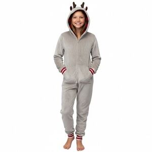 Canadiana Cozy Fleece Hooded Reindeer Pajama Onsie Unisex Boy Girl Size 14 16 XL